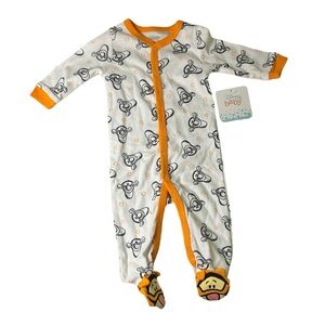Disney Kid-core 90s Nostalgia Orange & White Tigger Romper with Tigger Face Feet